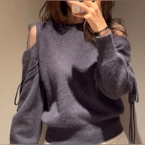 Snidel - See-Through Shoulder Knit Pullover Dark Grey